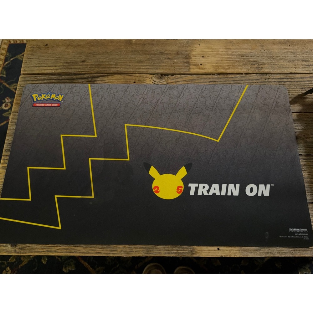2020s Pokemon TCG Playmat 25th Anniversary Train On Black Yellow OS Pikachu
